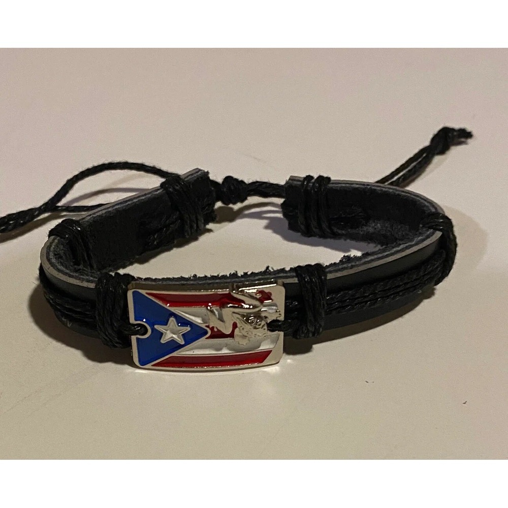 Puerto‎ Rico Coqui Plate Bracelet Leather Braided Bangle Adjustable Multicolor